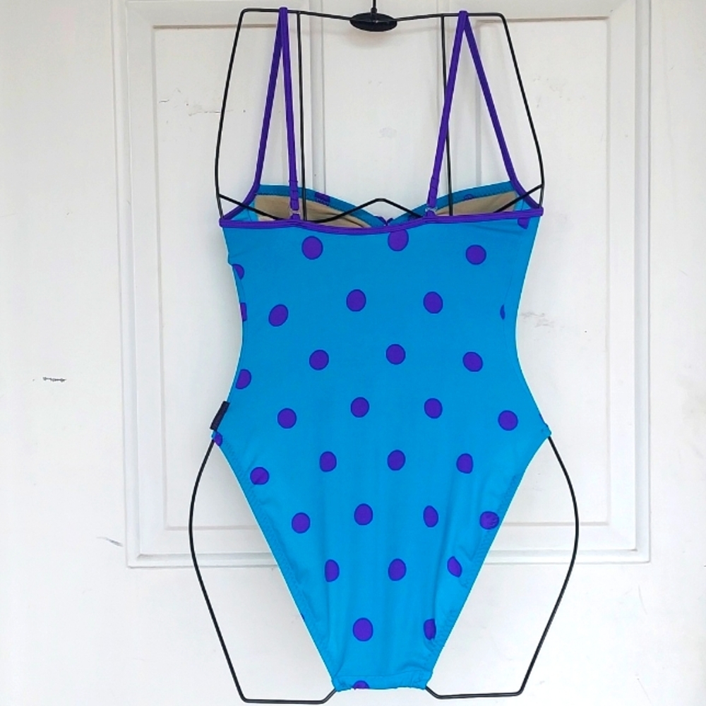 Vintage Body Glove by Robin Piccone Teal Purple Polka Dot Swimsuit Size 7/8 - Picture 2 of 10